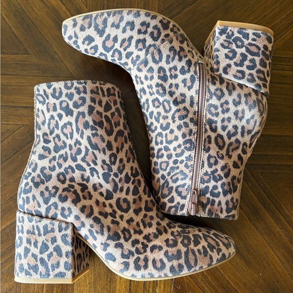Free People Nicola Suede Block Heel Calf Boots Leopard Cheetah Print Women 37 7 - Picture 8 of 12